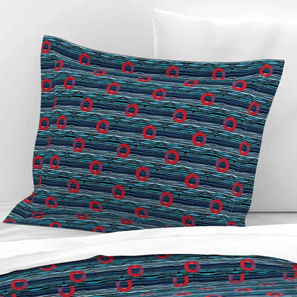 Fishman Red Circle Donut Summer Water Waves Standard Pillow Sham - Red, Cotton Sateen product