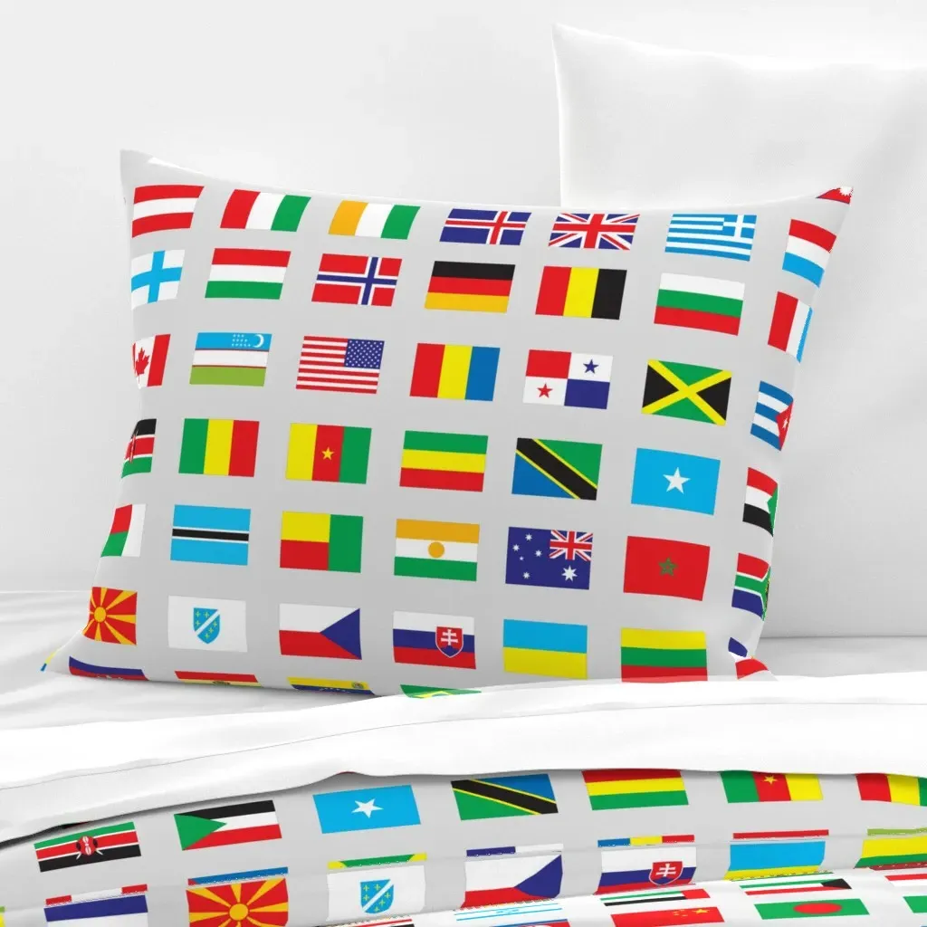 Flags Of The World Standard Knife Edge Pillow - Gray, Cotton Sateen product