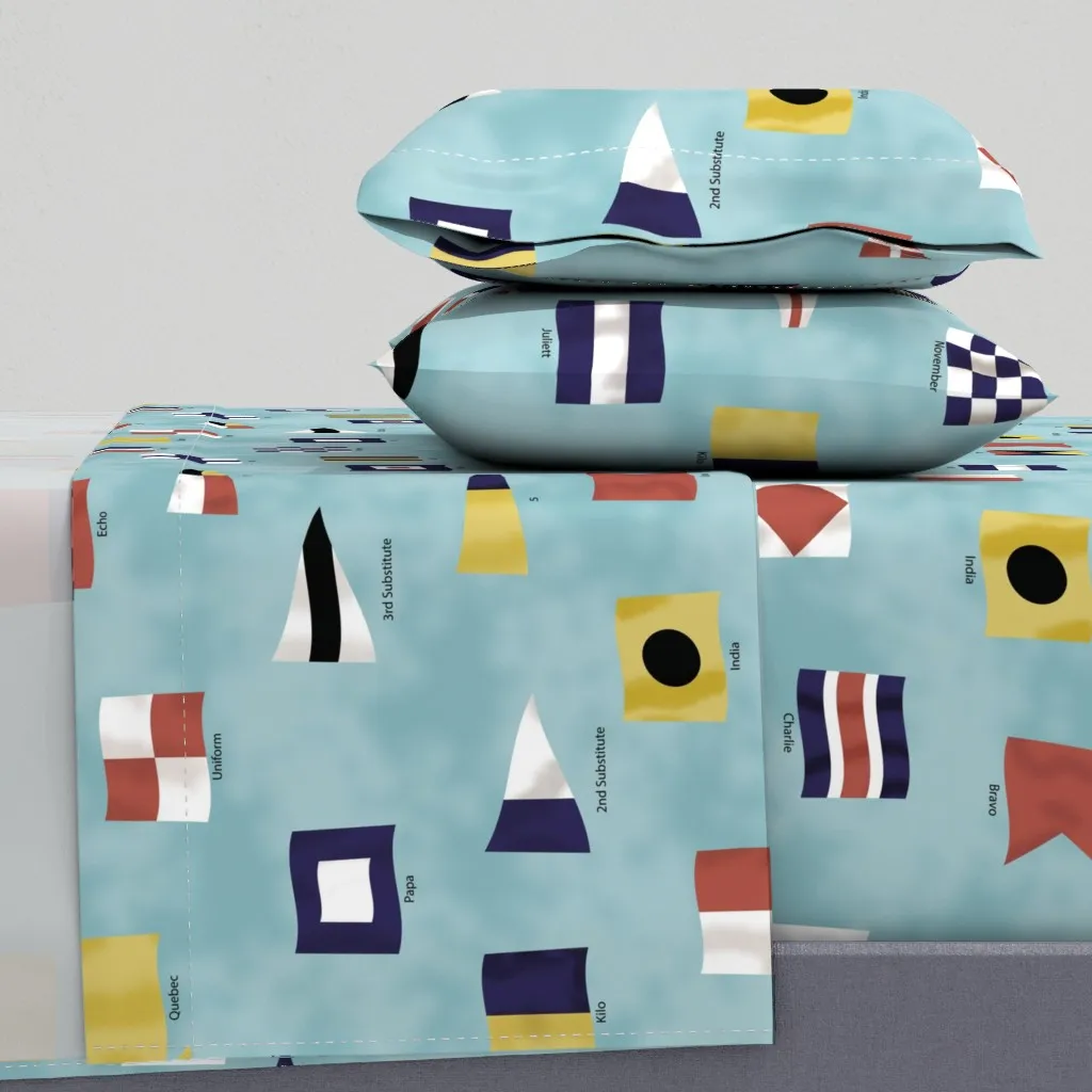 Flags-Sepia-Merged Twin Sheet Set - Light Blue product