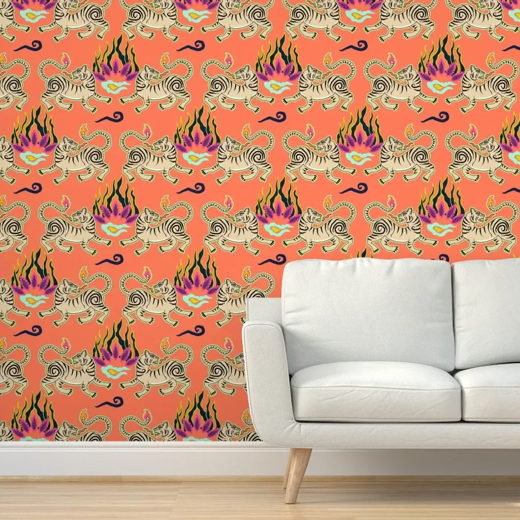 Flaming Spring Tiger Rows Peel and Stick Wallpaper - Orange product