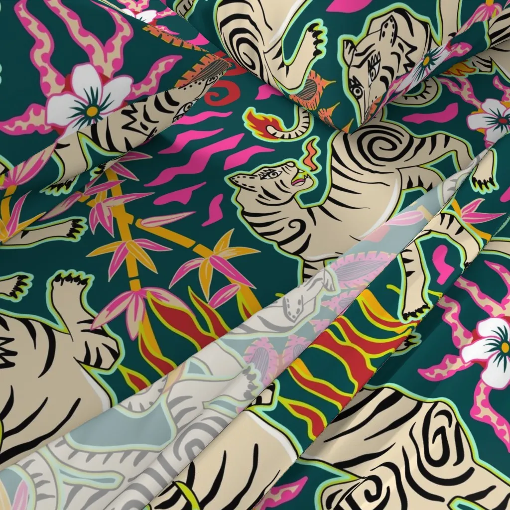 Flaming Spring Tigers Full Sheet Set - Teal alternate view