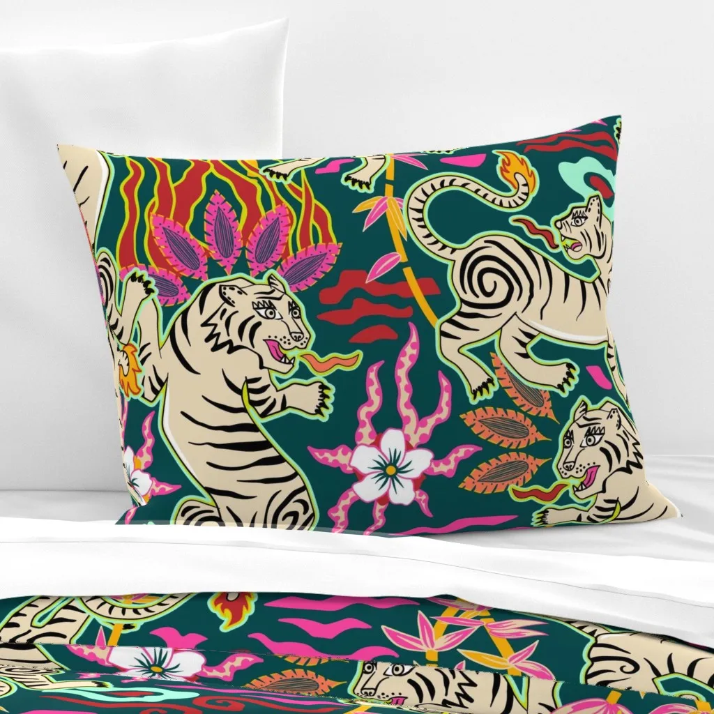 Flaming Spring Tigers Standard Knife Edge Pillow - Cream, Cotton Sateen product