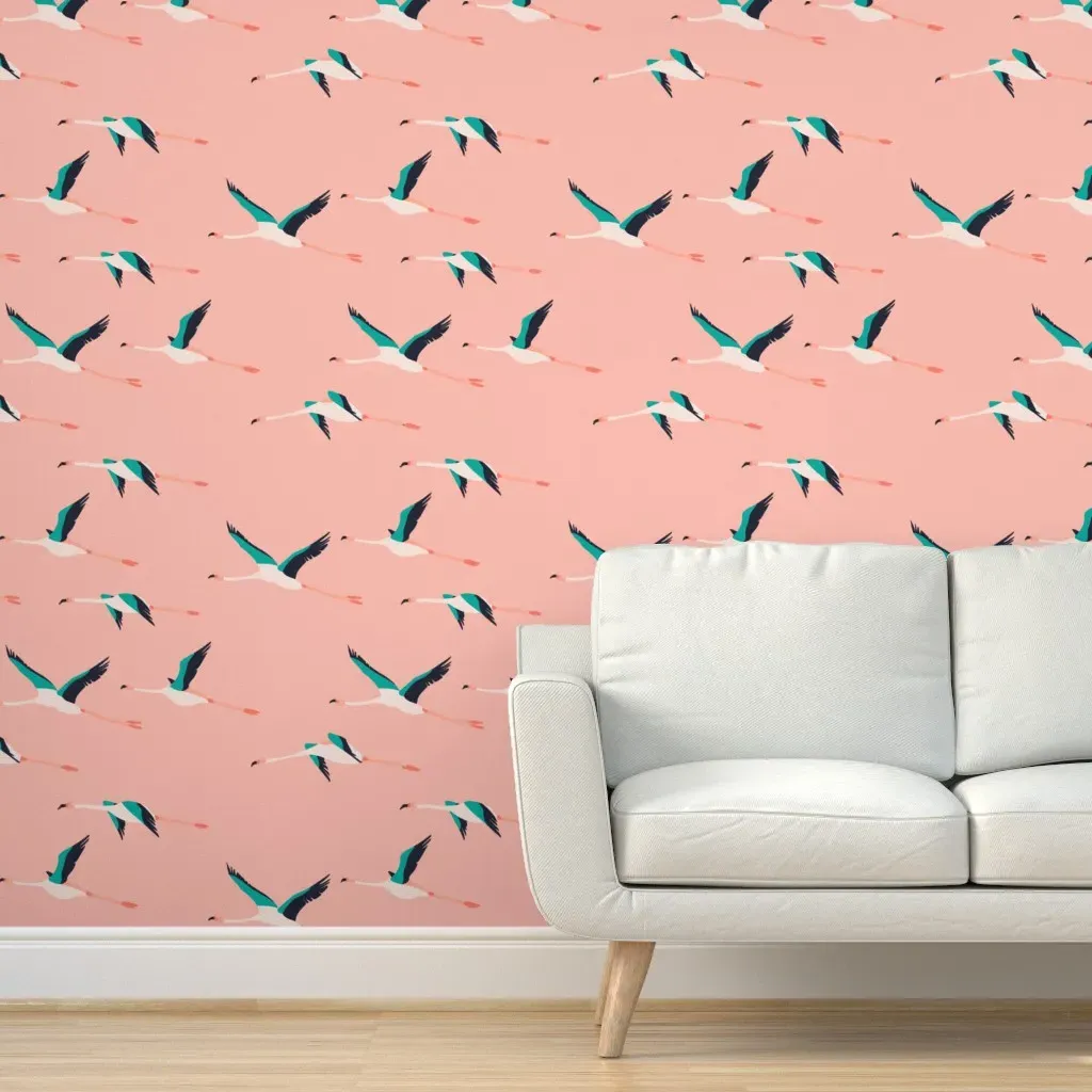 Flamingo Coastal Peel and Stick Wallpaper - Pink, Green product