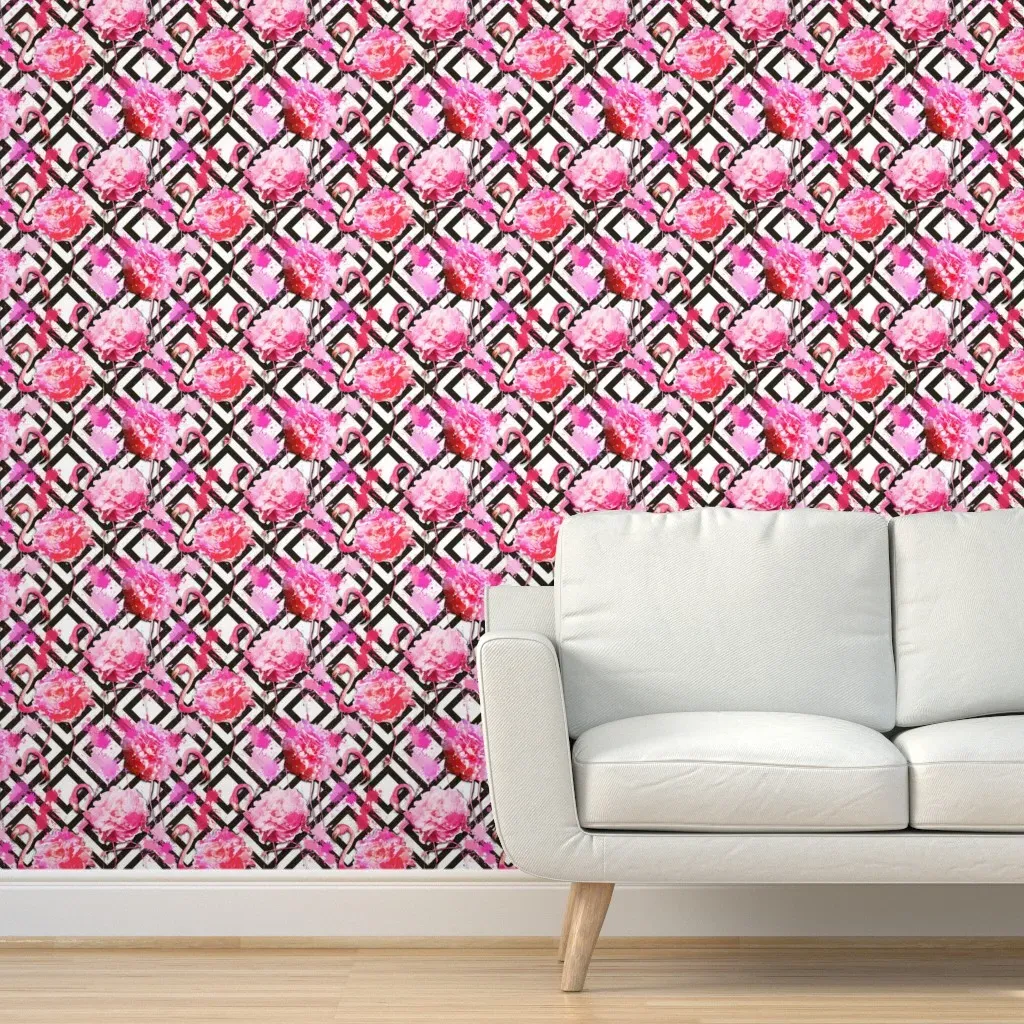 Flamingo Floral Geometric Peel and Stick Wallpaper - Pink product