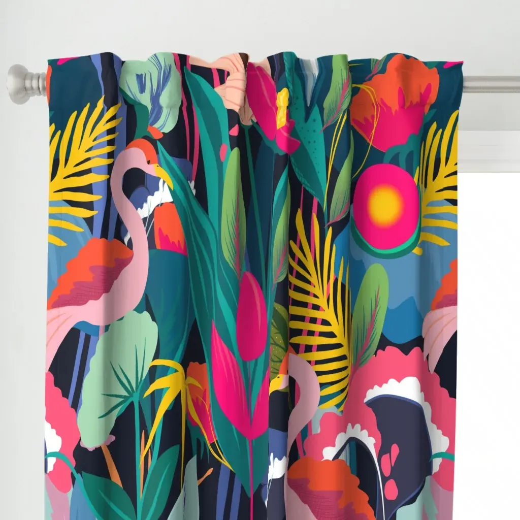 Flamingo Jungle Jumbo Curtain Panel - Pink alternate view