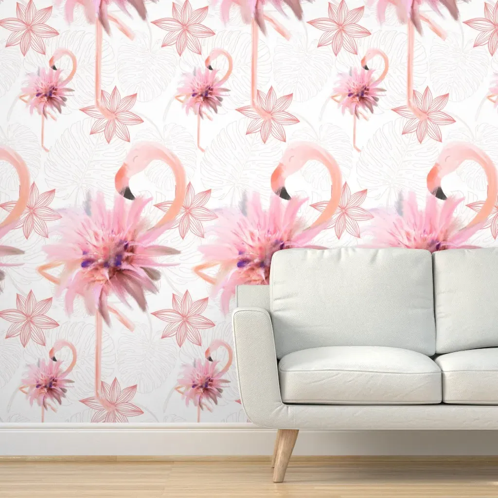 Flamingo Surrealism Peel and Stick Wallpaper - Pink product