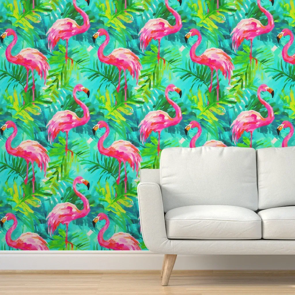 Flamingo Tropical Peel and Stick Wallpaper - Pink, Green product