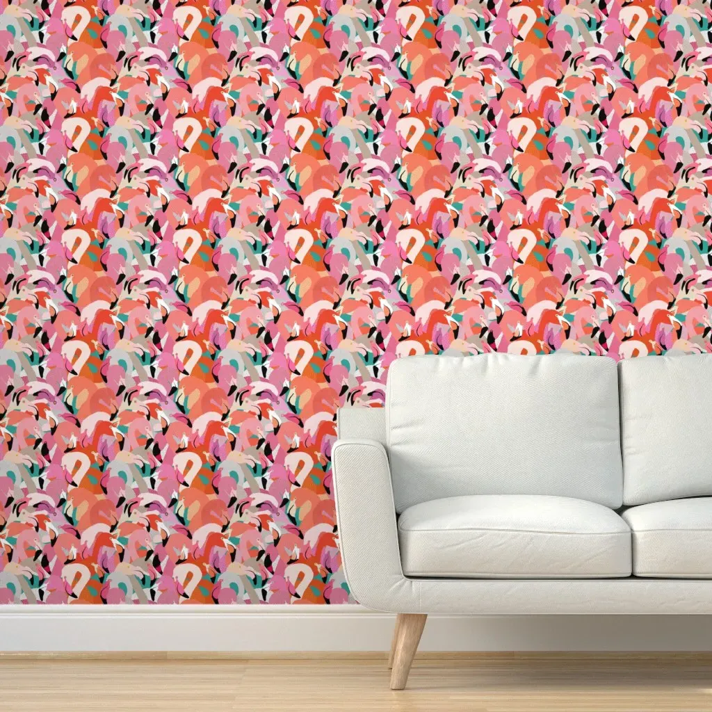 Flamingoes Peel and Stick Wallpaper Large - Pink, Orange product