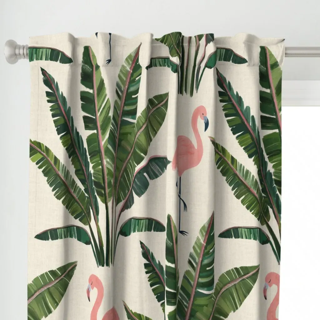 Flamingos Banana Leaves Curtain Panel - Pink alternate view