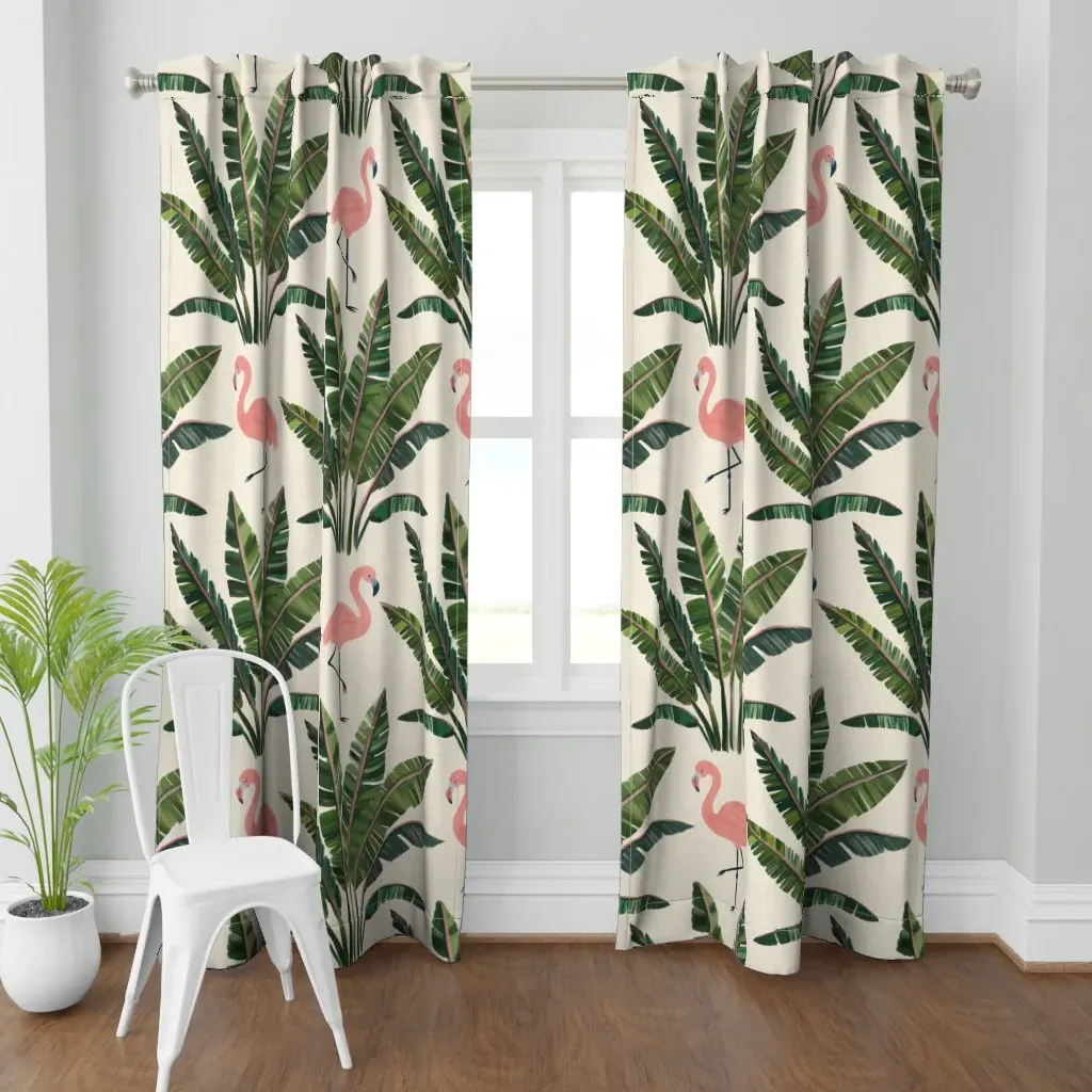 Flamingos Banana Leaves Curtain Panel - Pink product