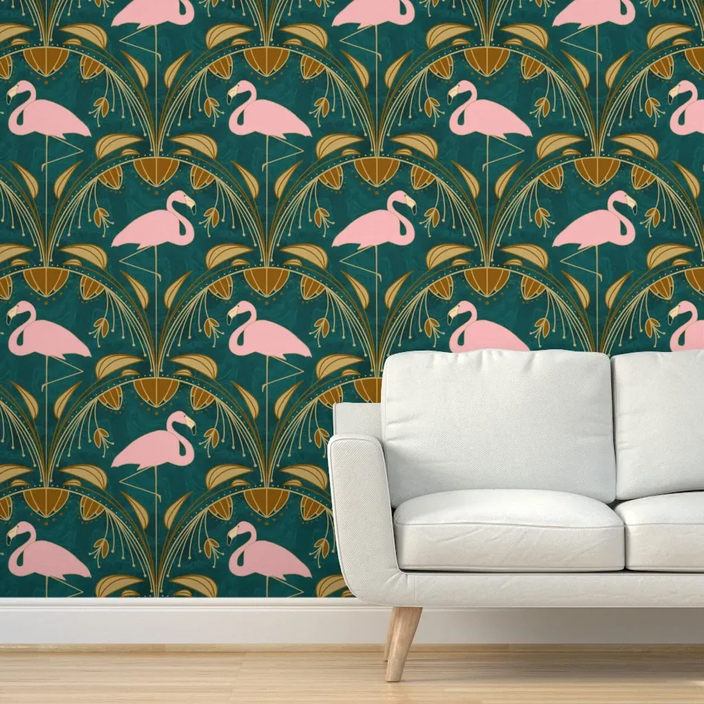 Flapper Flamingo Peel and Stick Wallpaper - Emerald Green product