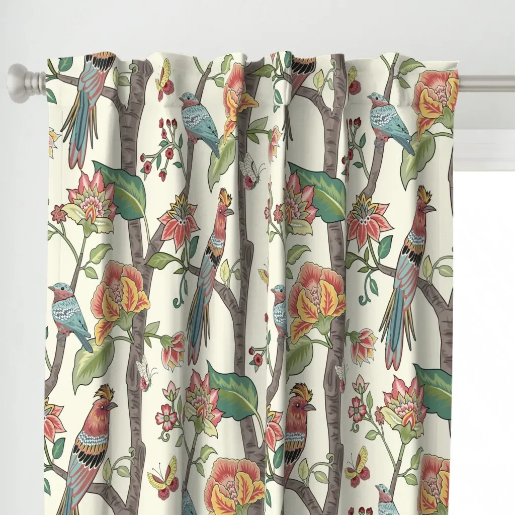 Fleur De Jardin Curtain Panel - Red-Orange alternate view