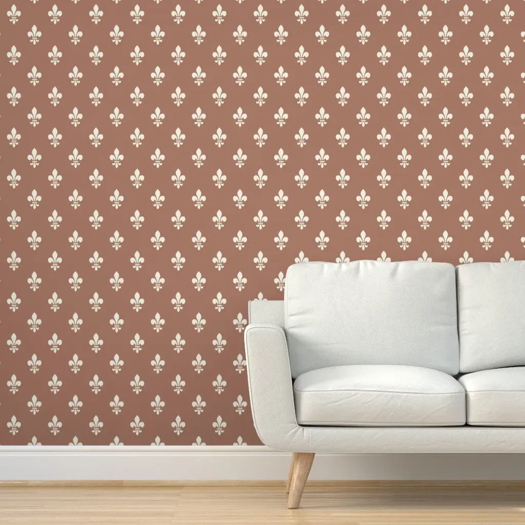 Fleur De Lis Cannoli Cream On Mocha Mousse Peel and Stick Wallpaper - Off-White product