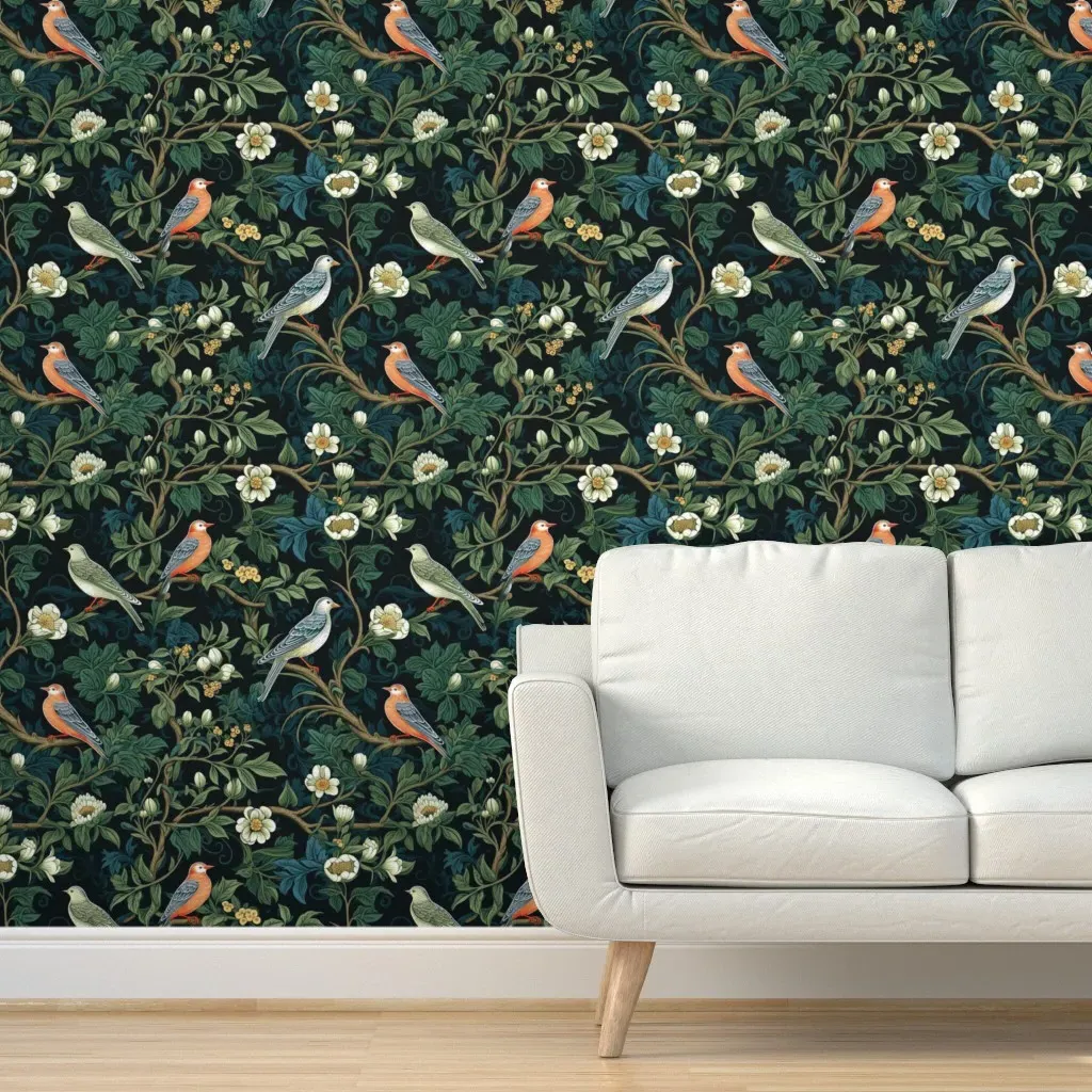 Flora Medieval Whimsy Morris Inspired Peel and Stick Wallpaper - Teal product