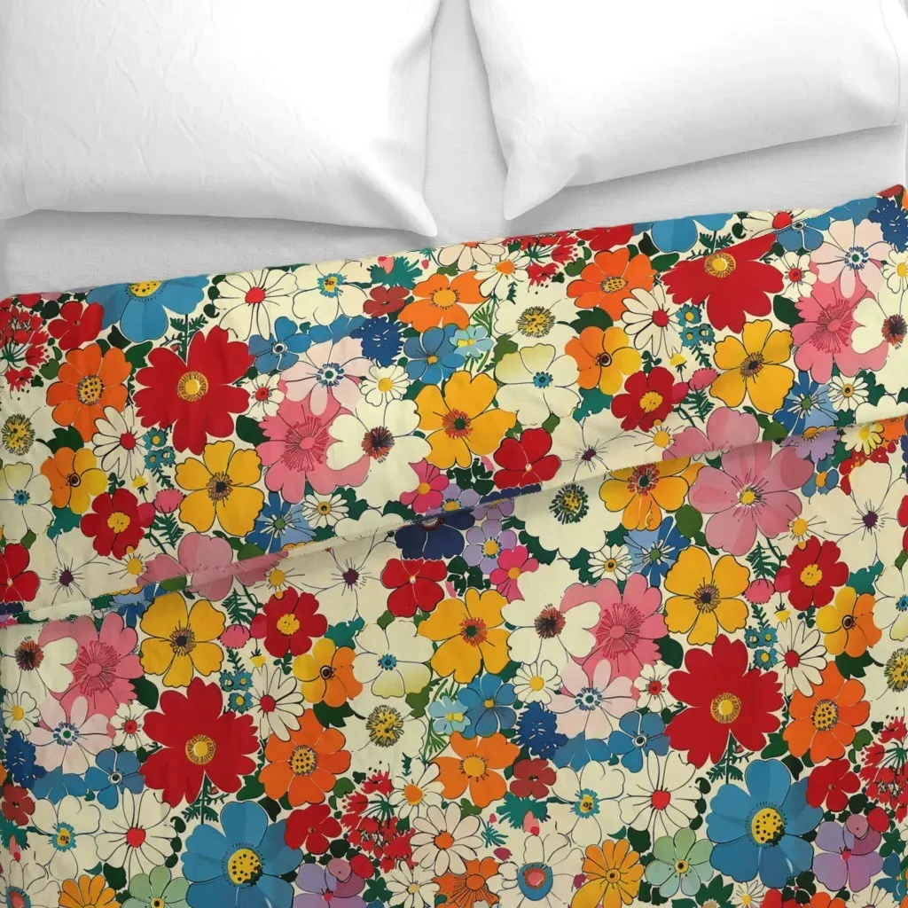 Floral 1950's Pattern Duvet Cover - Orange alternate view