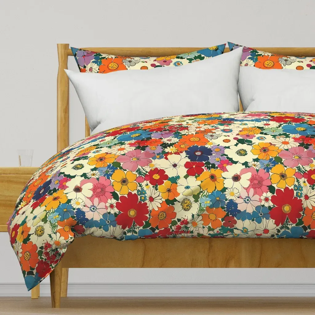 Floral 1950's Pattern Duvet Cover - Orange product
