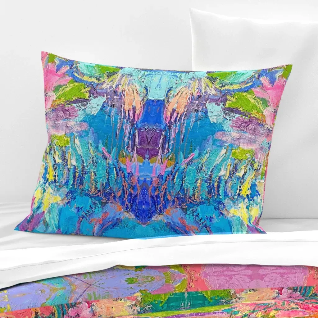 Floral Abstract Art Mirror Wide Cotton Sateen Cushion - Hot Pink product