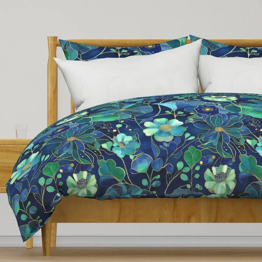 Floral Abstract Duvet Cover - Teal product