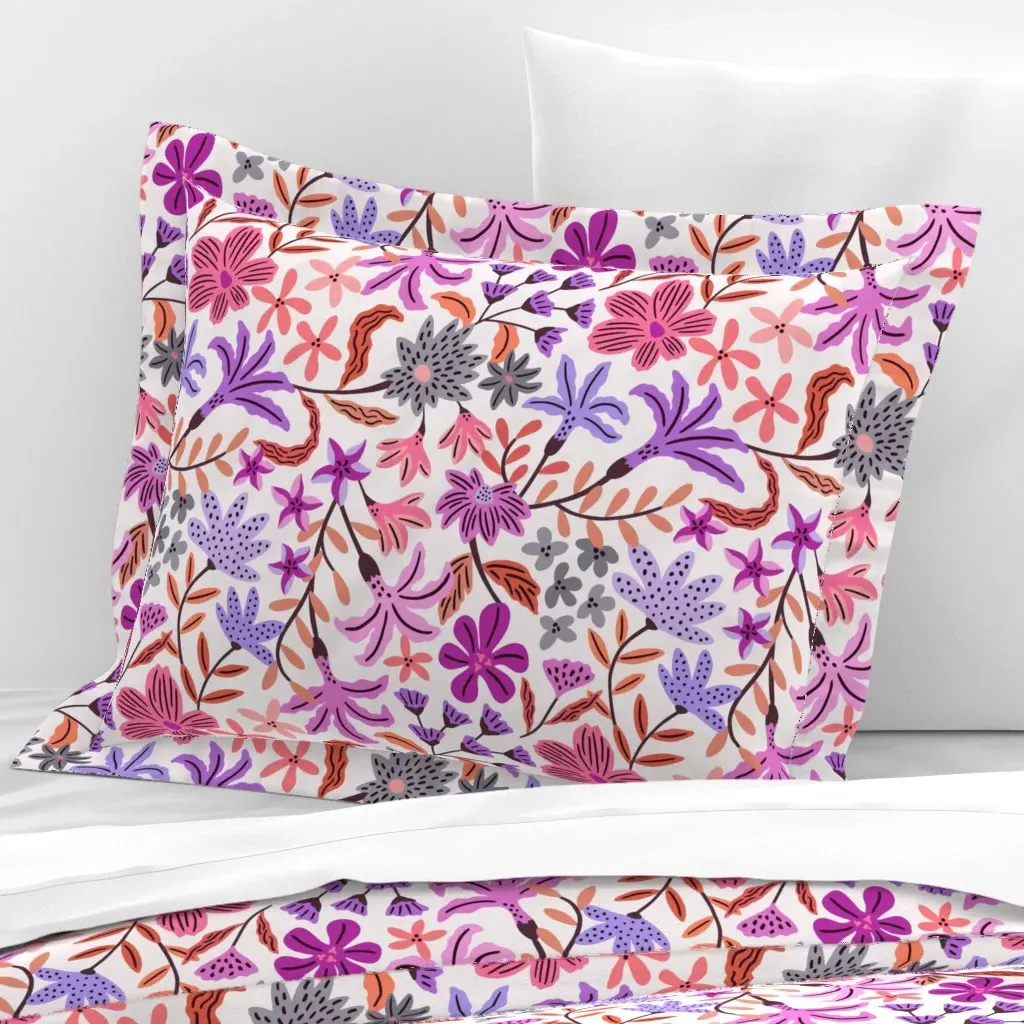 Floral Abstract Standard Flanged Pillow Sham - Purple, Cotton Sateen product
