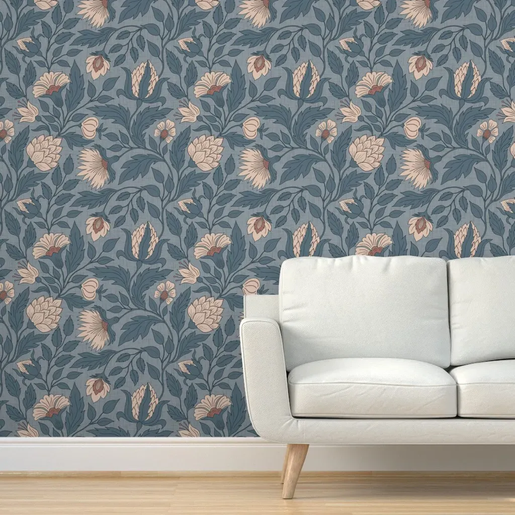 Floral Acanthus Chinoiserie Art Nouveau Peel and Stick Wallpaper - Indigo product