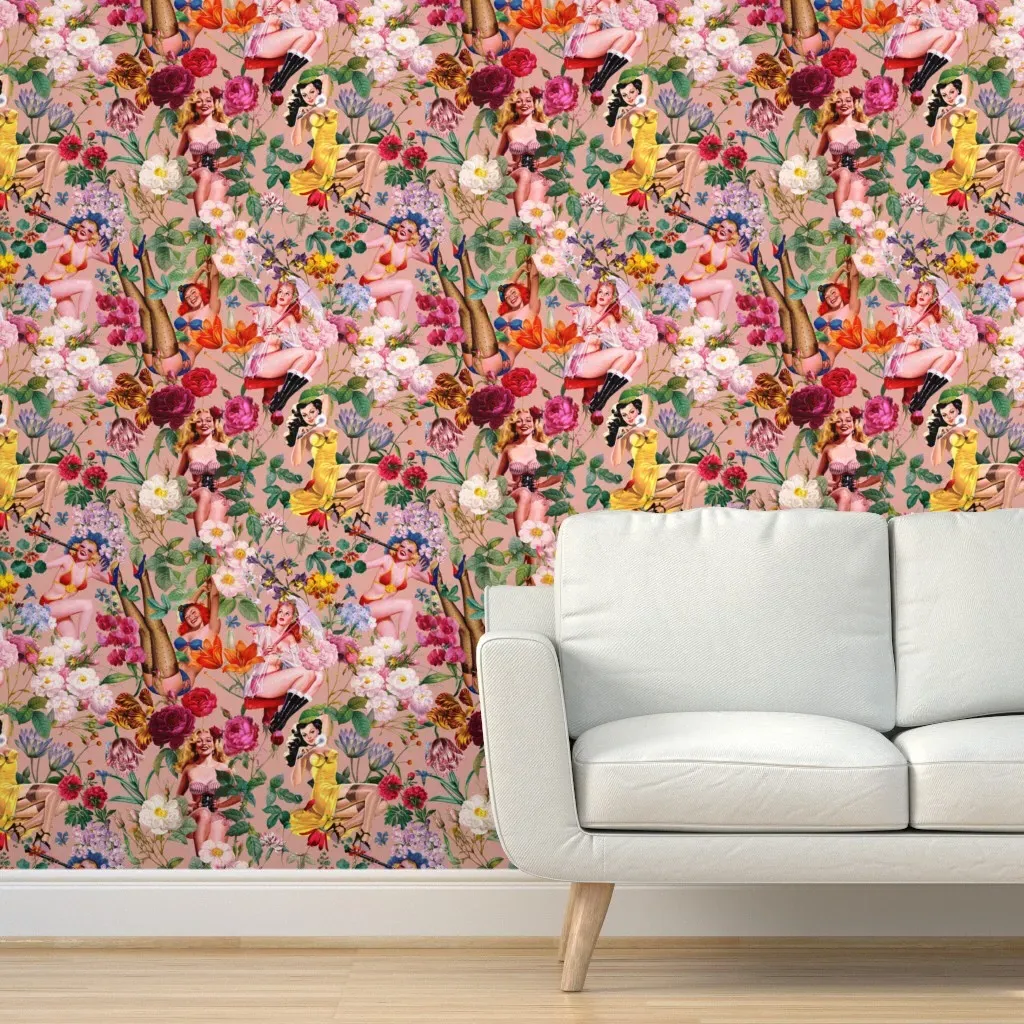 Floral and Pin-Up Girls III Peel and Stick Wallpaper - Pink product