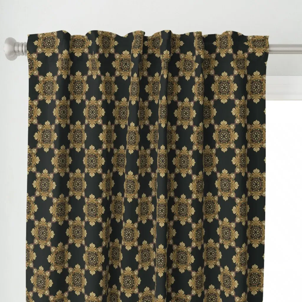 Floral Art Nouveau Blooms Curtain Panel - Gold alternate view