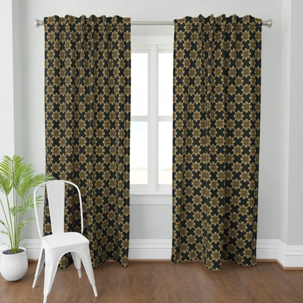Floral Art Nouveau Blooms Curtain Panel - Gold product