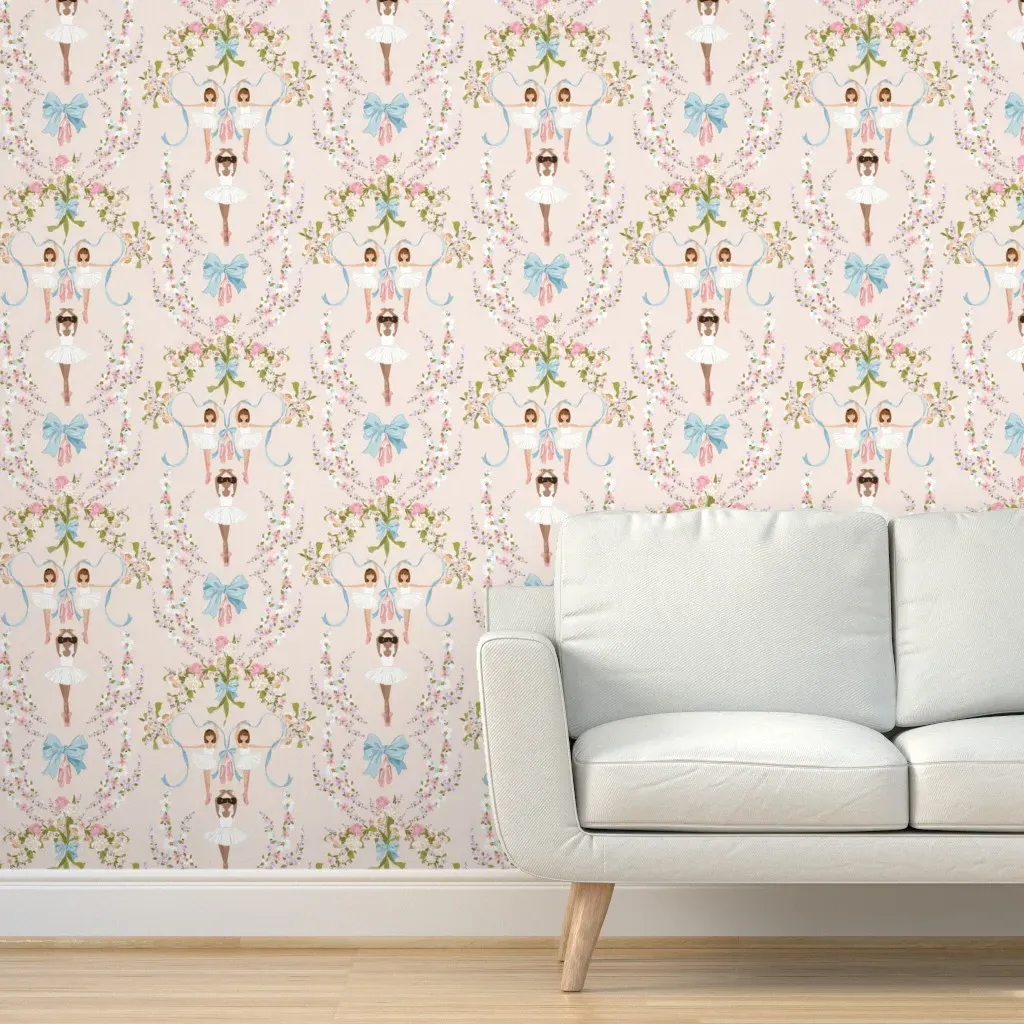 Floral Ballet Dancers Peel and Stick Wallpaper - Pink, Blue product