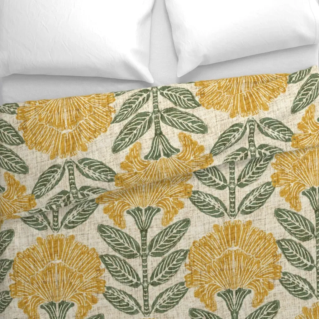 Floral Block Print Duvet Cover - Mustard Yellow alternate view