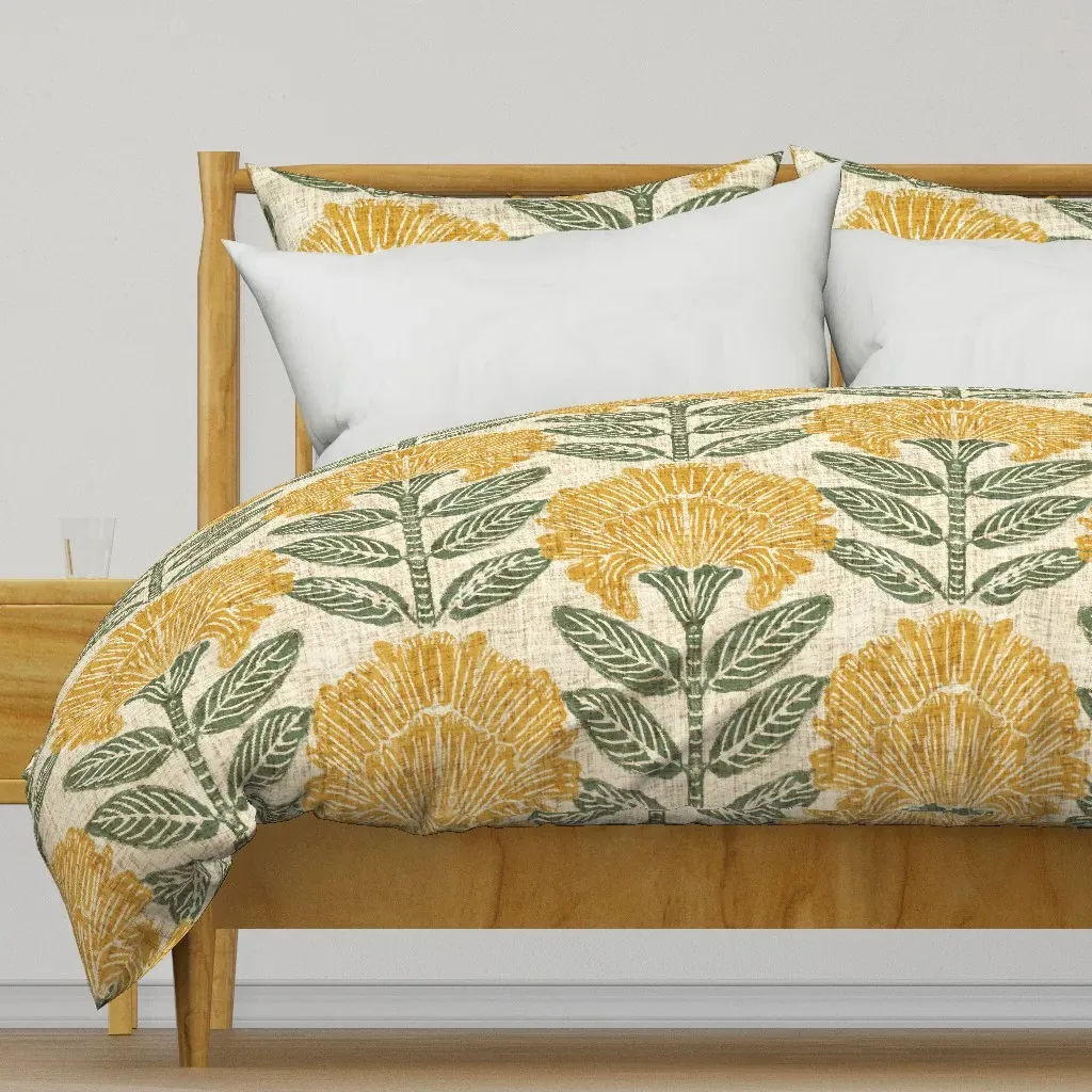 Floral Block Print Duvet Cover - Mustard Yellow product