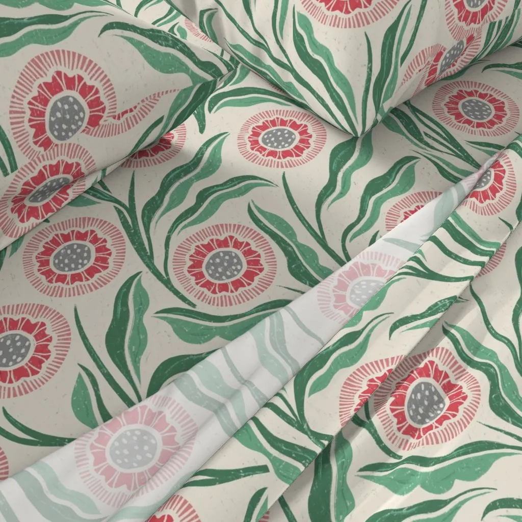Floral Block Print Queen Sheet Set - Red alternate view