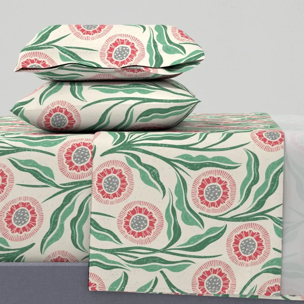 Floral Block Print Queen Sheet Set - Red product