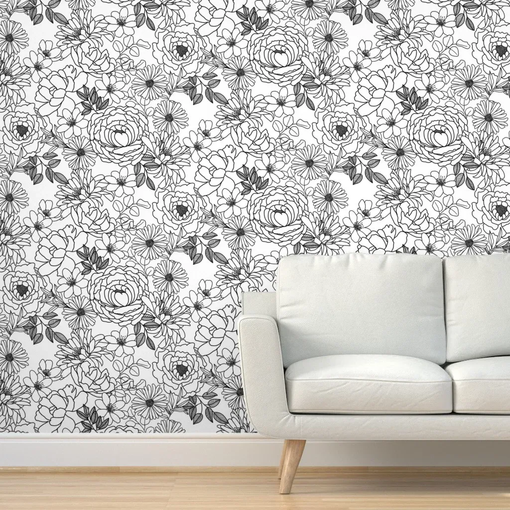 Floral Blooms Peel and Stick Wallpaper - Black product