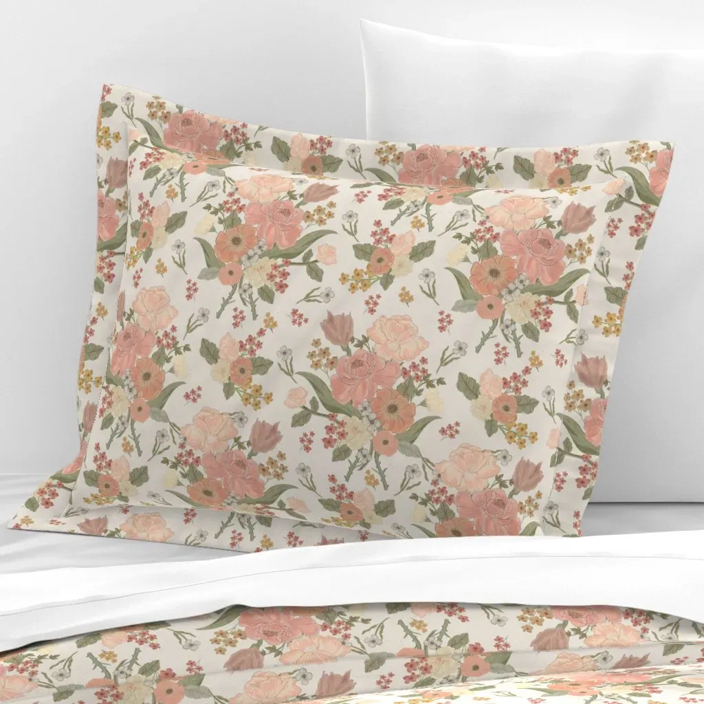 Floral Bouquet Standard Flanged Cushion Cover - Peach, Cotton Sateen product
