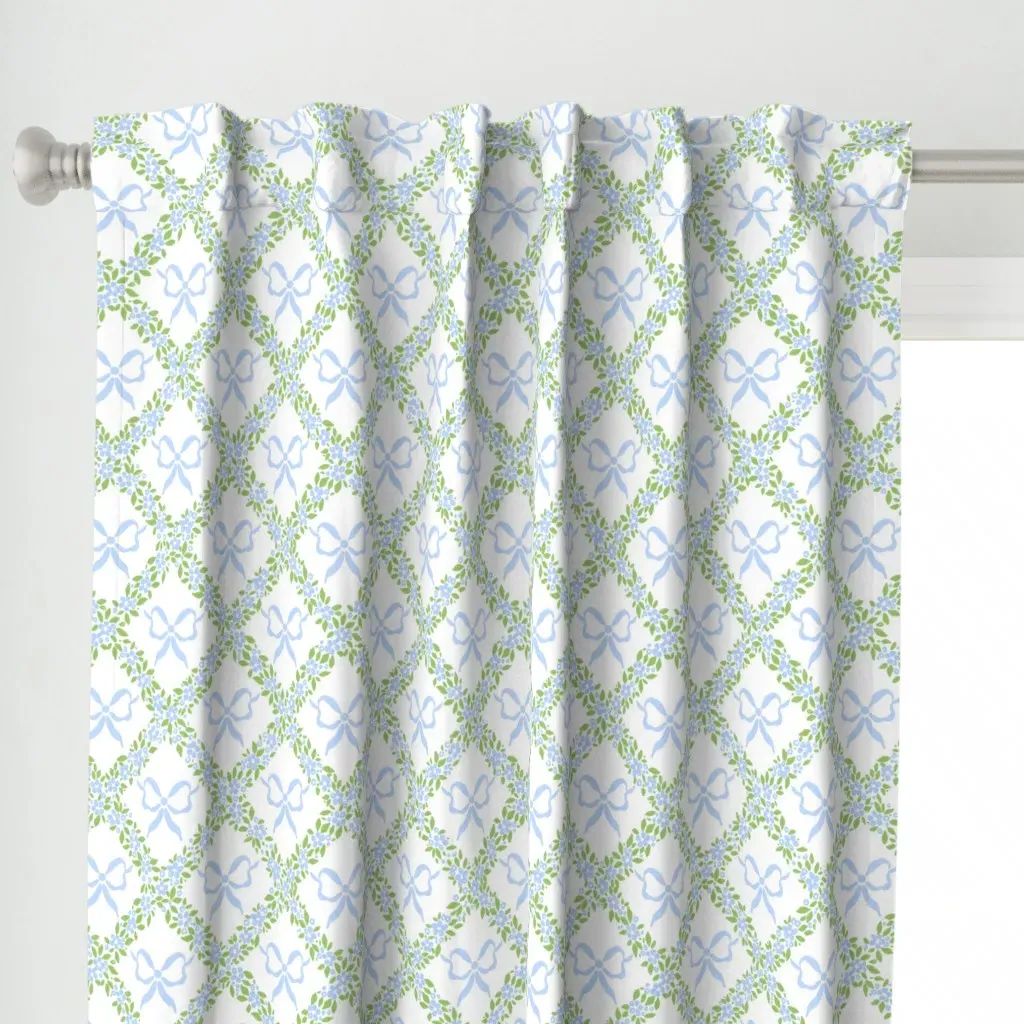 Floral Bow Trellis Curtain Panel - Light Blue alternate view