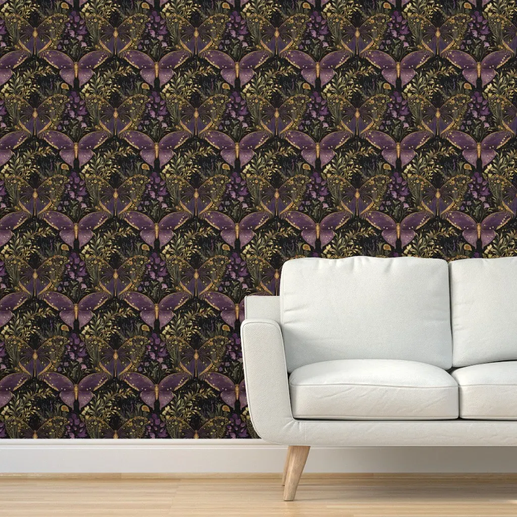 Floral Butterflies Peel and Stick Wallpaper - Purple, Gold product