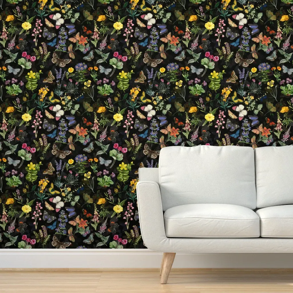 Floral Butterfly Garden Peel and Stick Wallpaper - Black, Green product