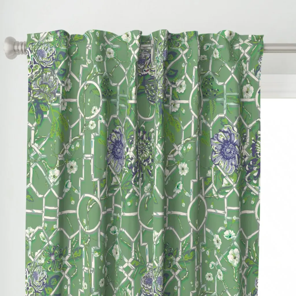 Floral Chinoiserie Bamboo Curtain Panel - Sage Green alternate view