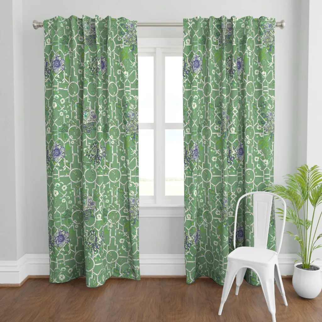 Floral Chinoiserie Bamboo Curtain Panel - Sage Green product