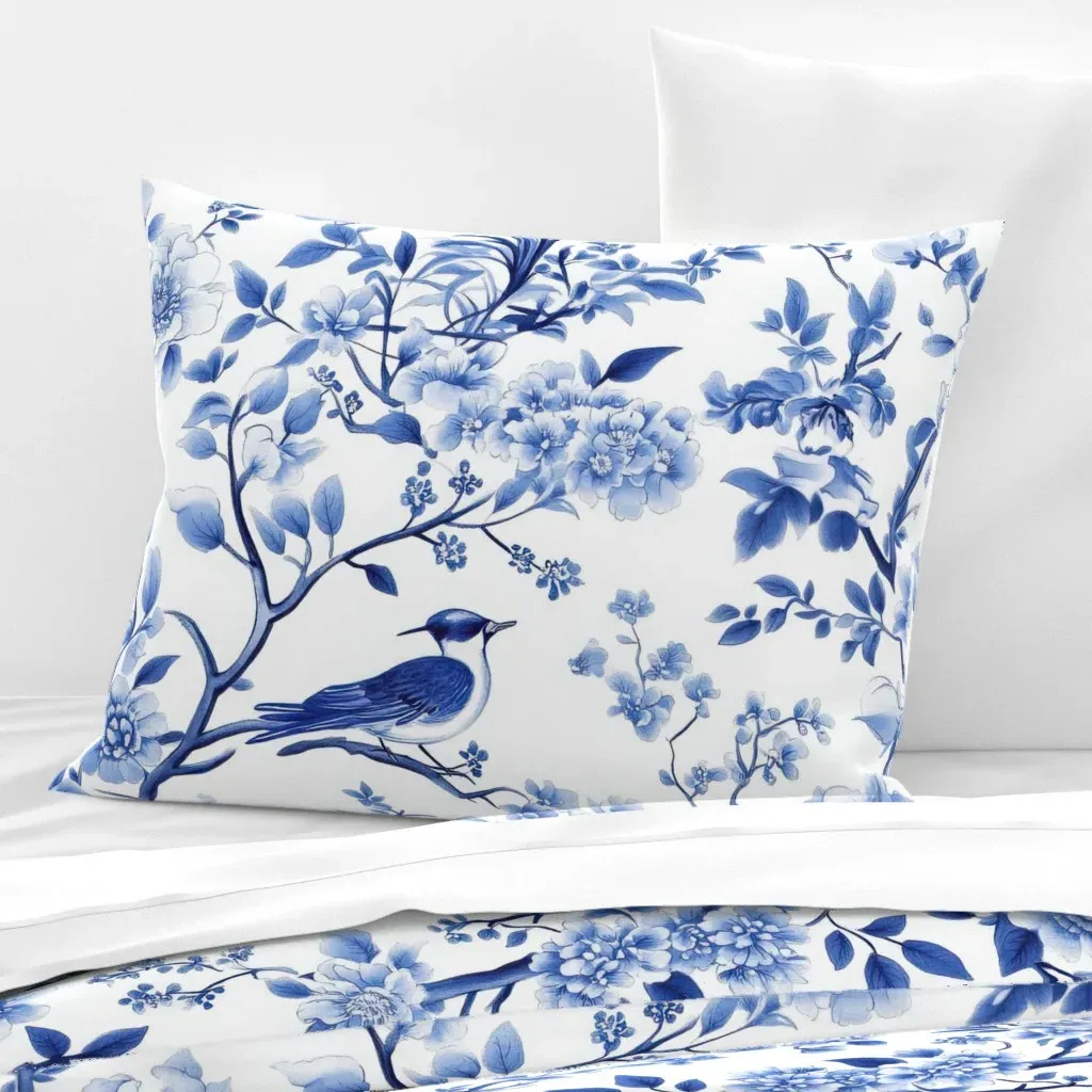 Floral Chinoiserie Standard Knife Edge Pillow - Blue, Cotton Sateen product
