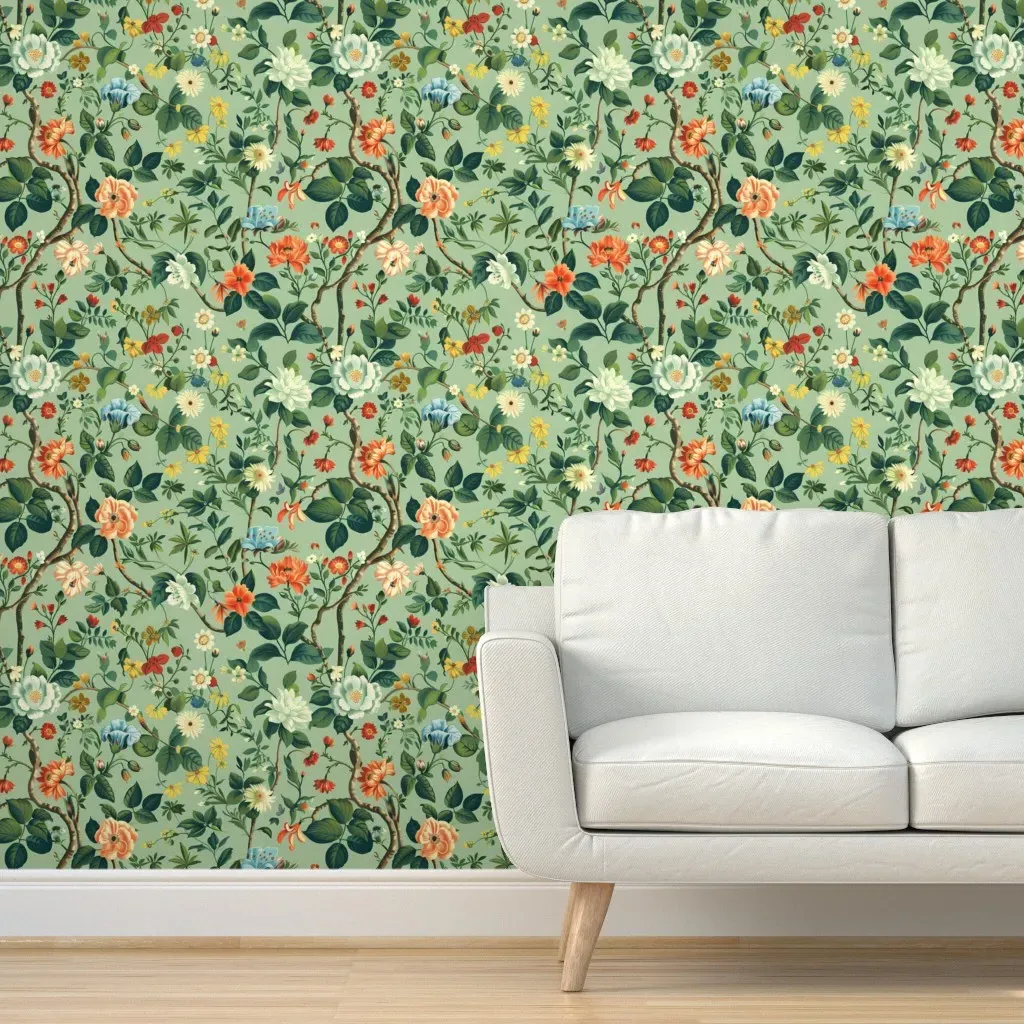 Floral Chintz Vines Peel and Stick Wallpaper - Green product