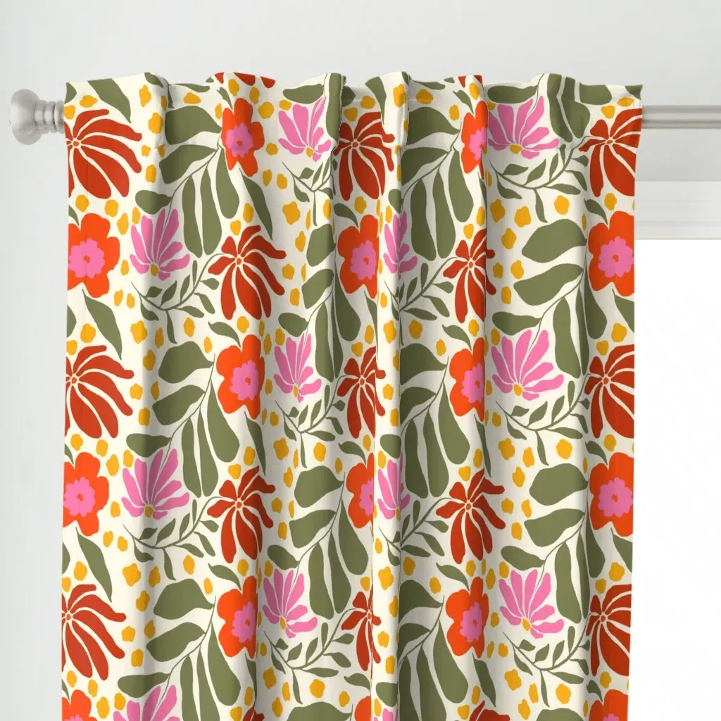 Floral Curtain Panel - Orange alternate view