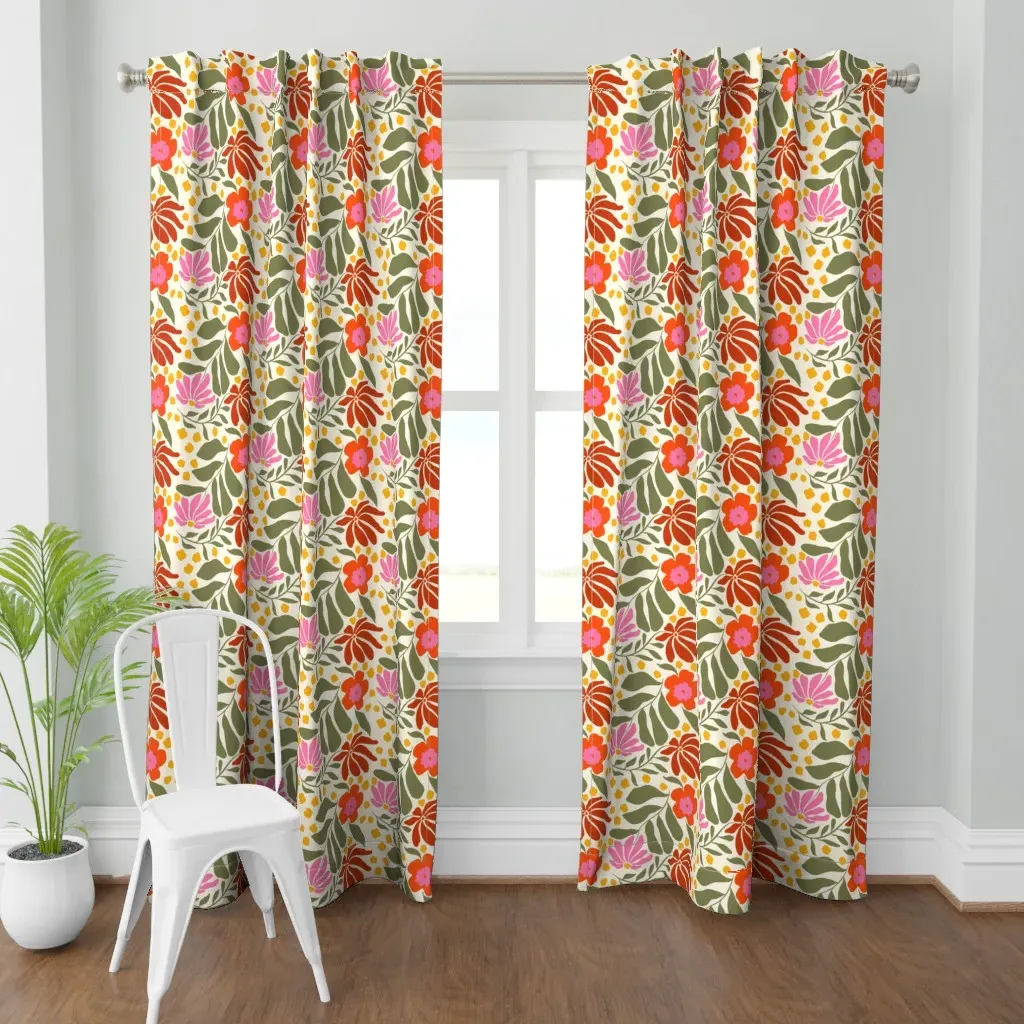 Floral Curtain Panel - Orange product