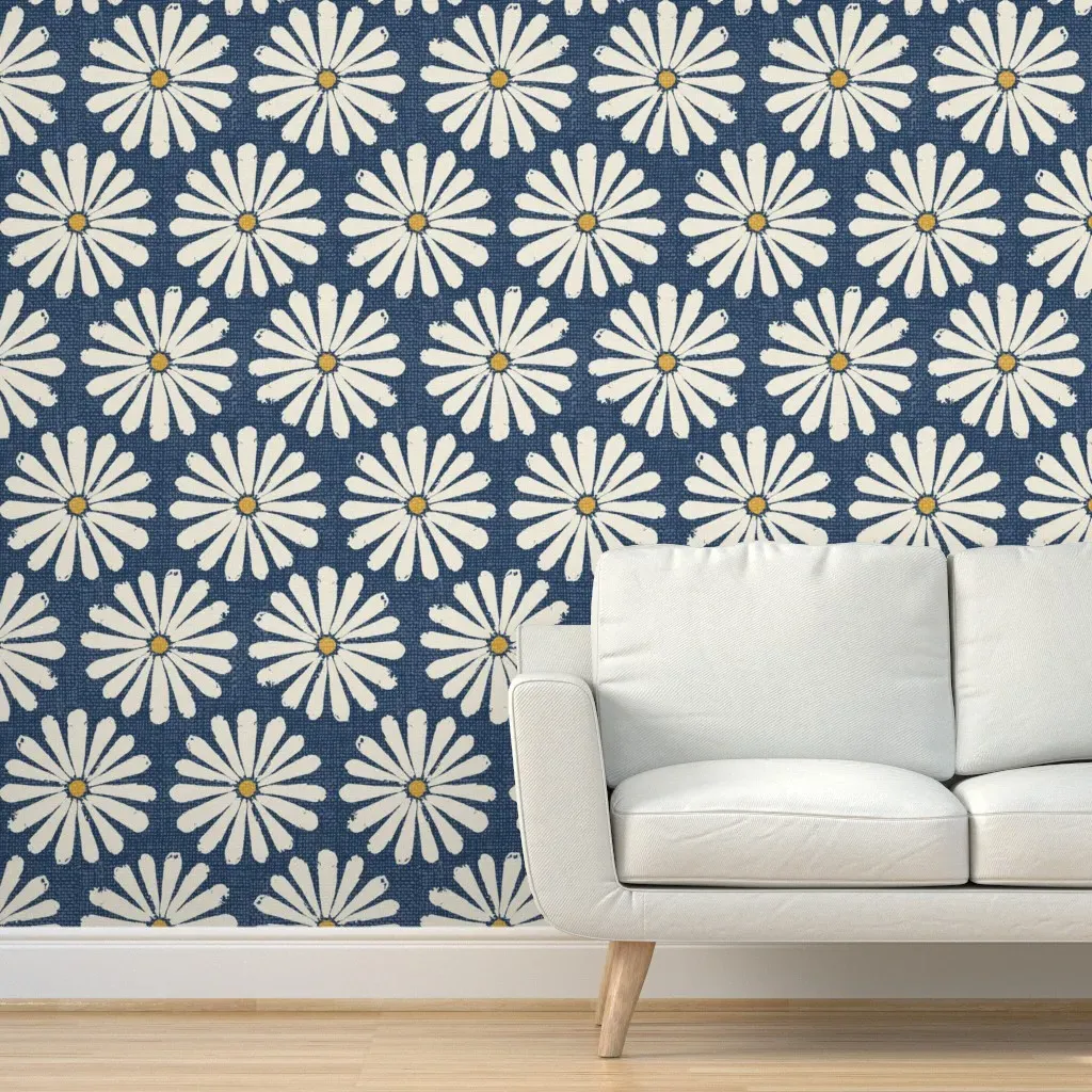 Floral Daisy Pinwheels Removable Wallpaper - Blue product