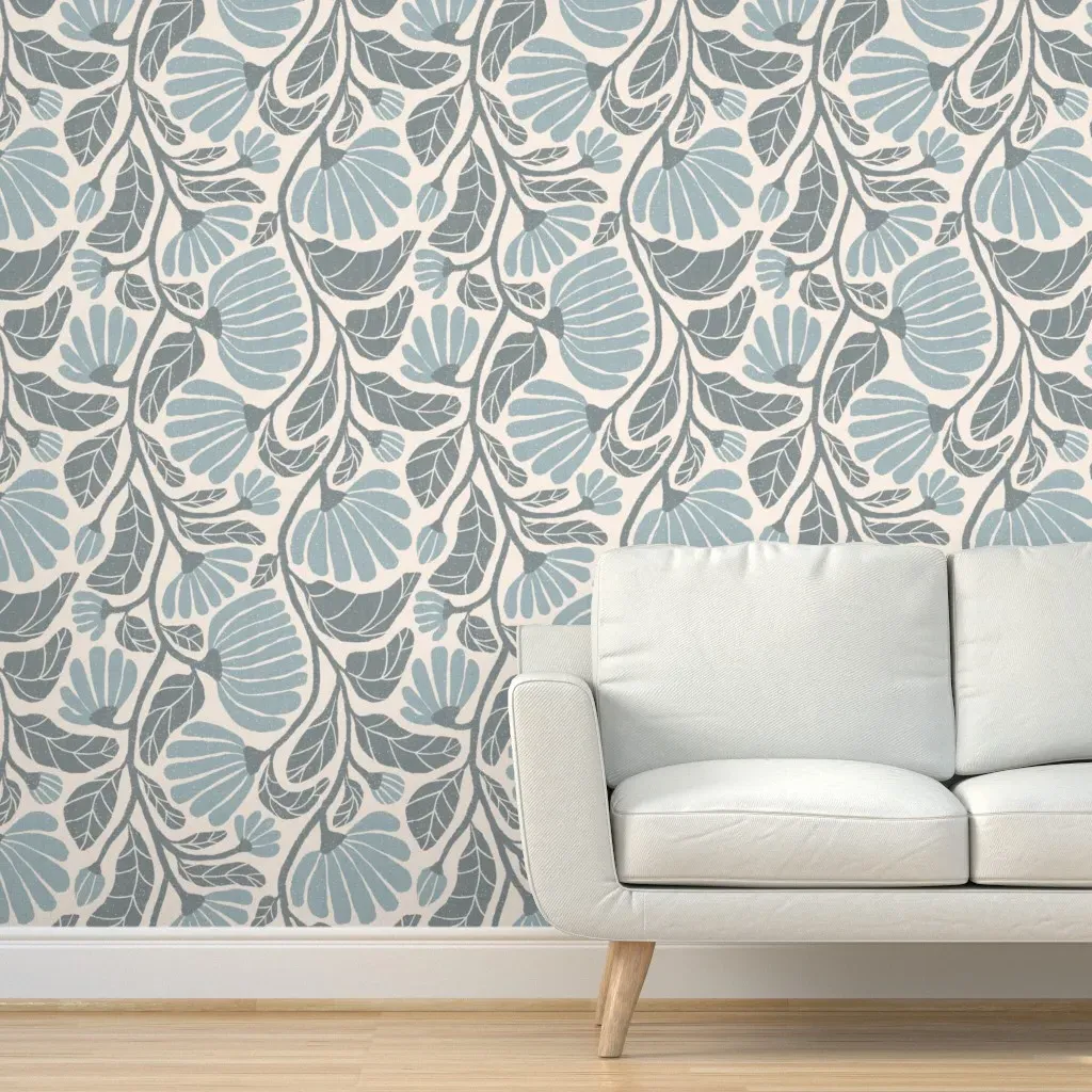 Floral Damask Peel and Stick Wallpaper - Azure Blue, Linen product