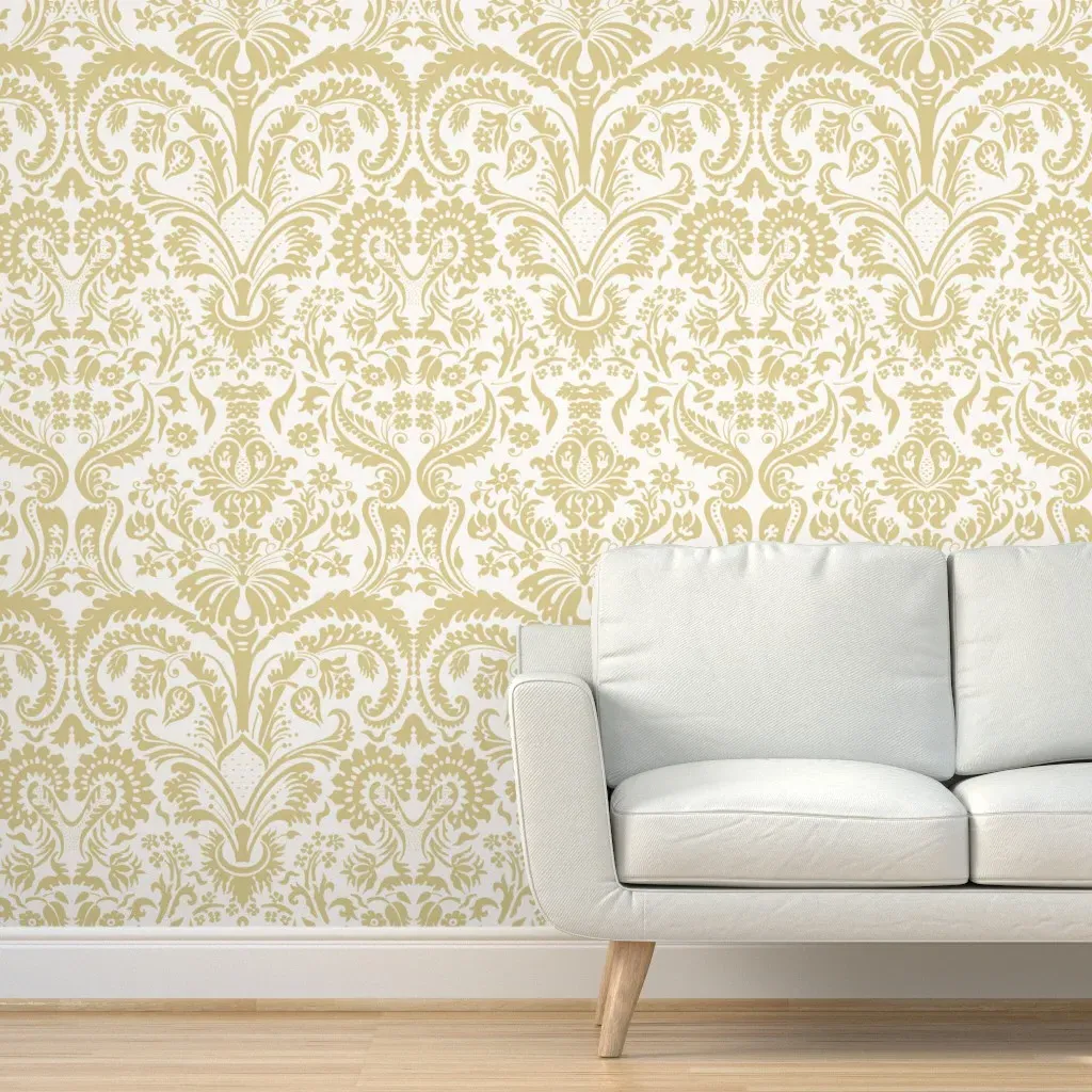 Floral Damask Peel and Stick Wallpaper - Gold, White product