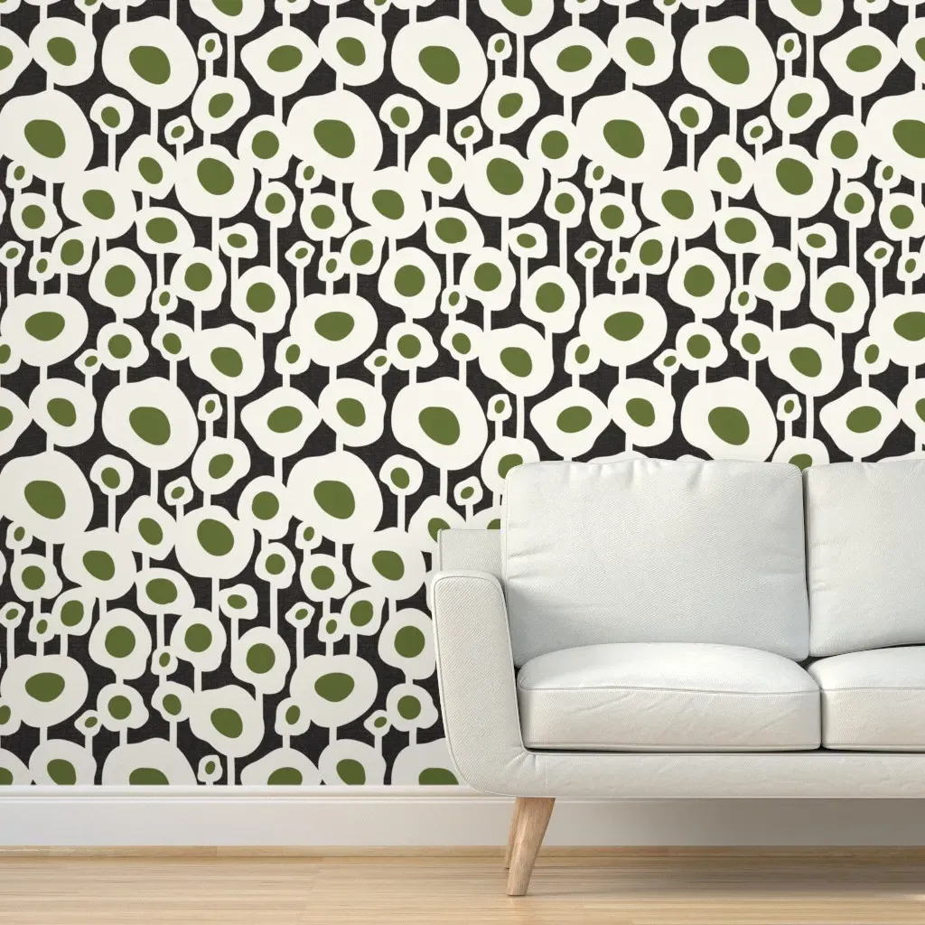 Floral Dot Pattern Large Peel and Stick Wallpaper - Black & Green product