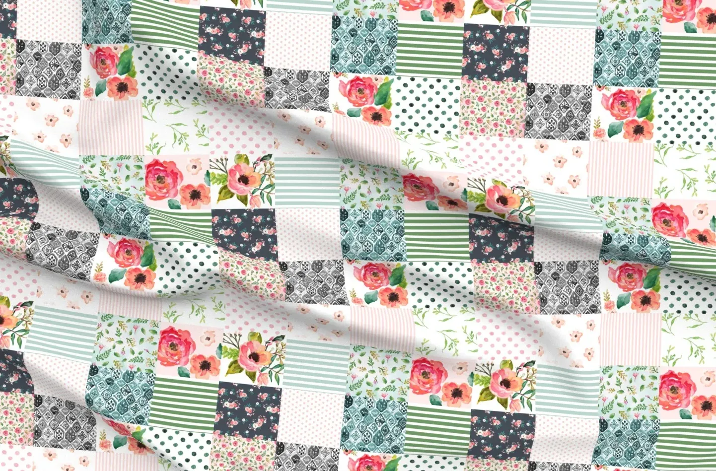 Floral Dreams Whole Cloth Cheater Quilt Fabric - Gray, Green product