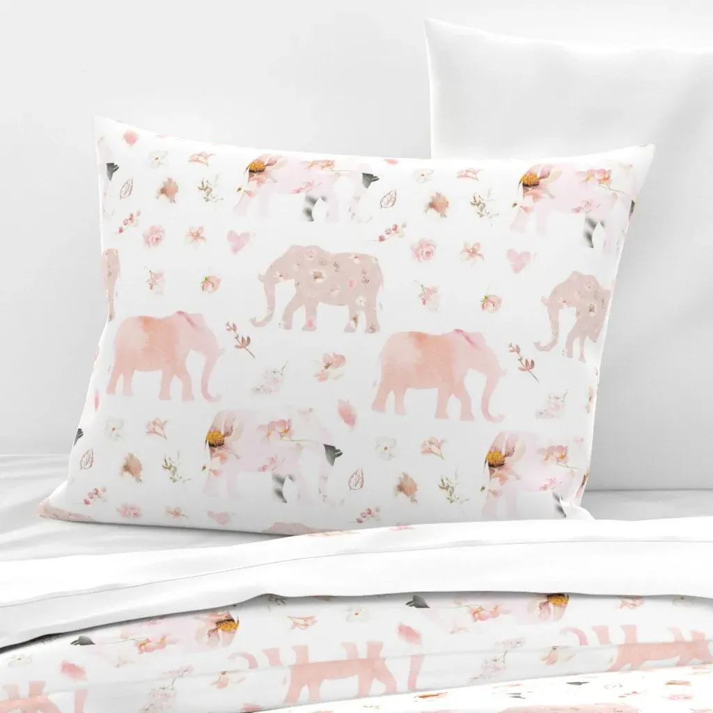 Floral Elephant Standard Cushion Cover - Pink, Cotton Sateen product