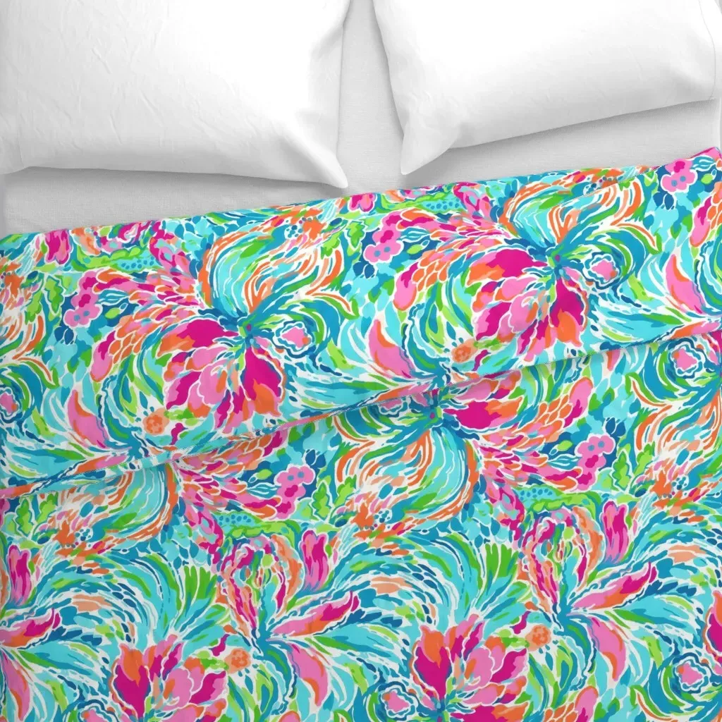 Floral Fiesta Duvet Cover - Pink, Teal alternate view